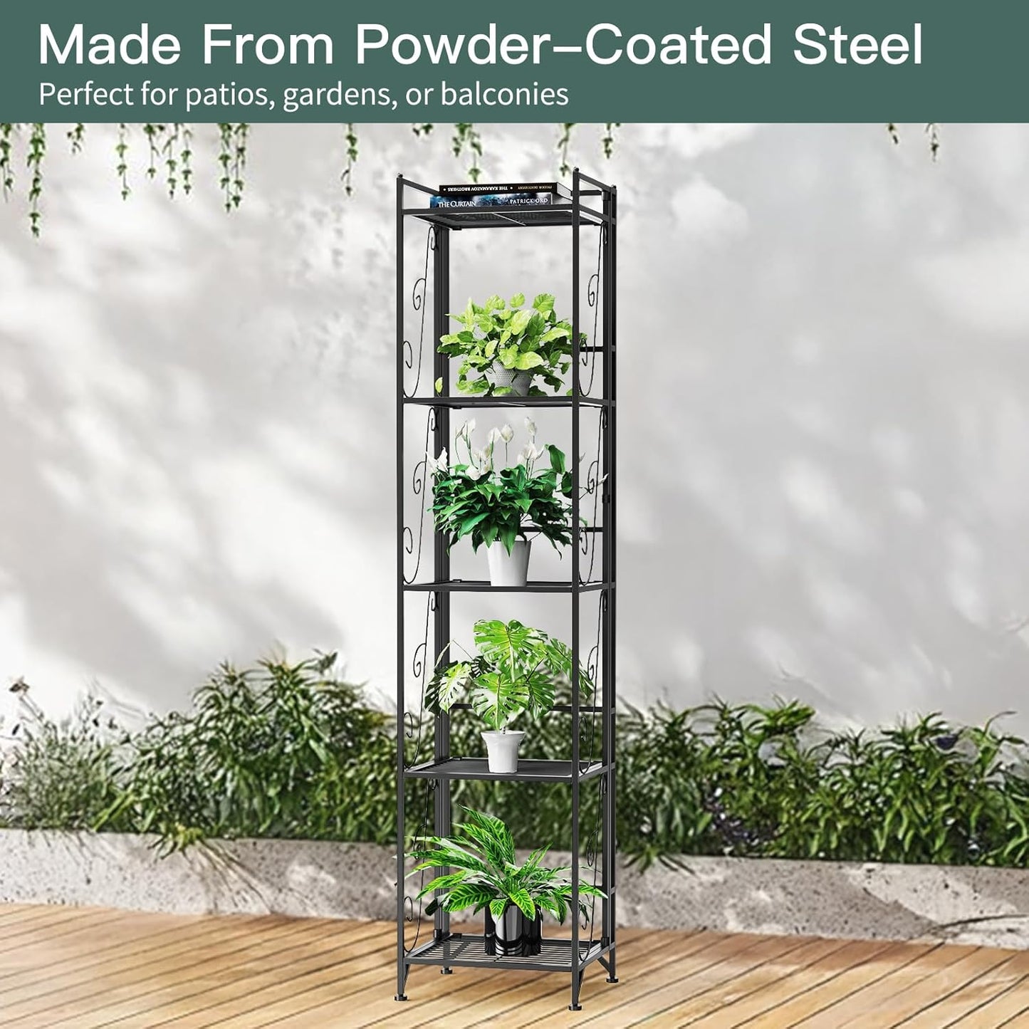 Foldable 5-Tier Metal Shelf – No Assembly, 30lbs/Tier, Rustproof & Space-Saving (11.22"x12.99"x57.48"),