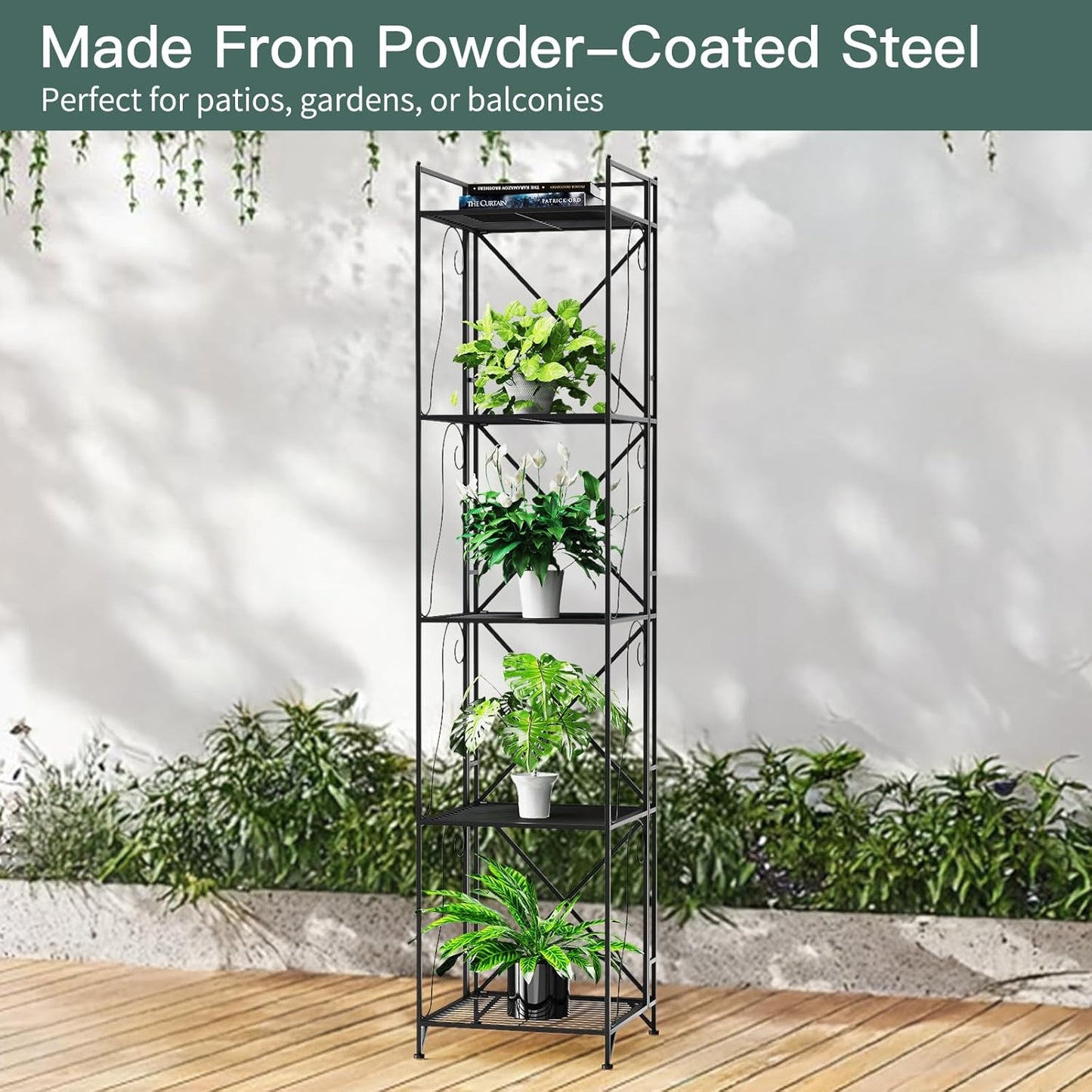 5-Tier Foldable Metal Wire Storage Shelf – No Assembly Required | 71" Tall x 16"x 16"| Space-Saving Organizer for Room