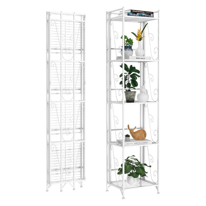 Foldable 5-Tier Metal Shelf – No Assembly, 30lbs/Tier, Rustproof & Space-Saving (11.22"x12.99"x57.48"),