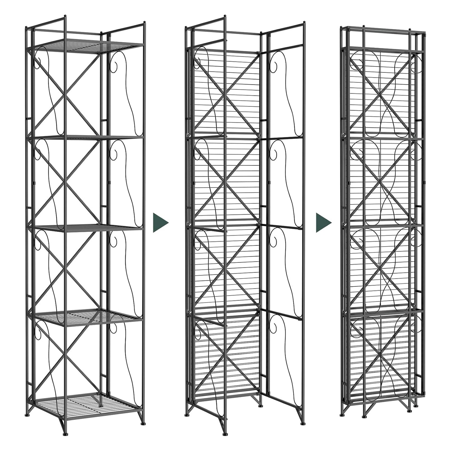 5-Tier Foldable Metal Wire Storage Shelf – No Assembly Required | 71" Tall x 16"x 16"| Space-Saving Organizer for Room