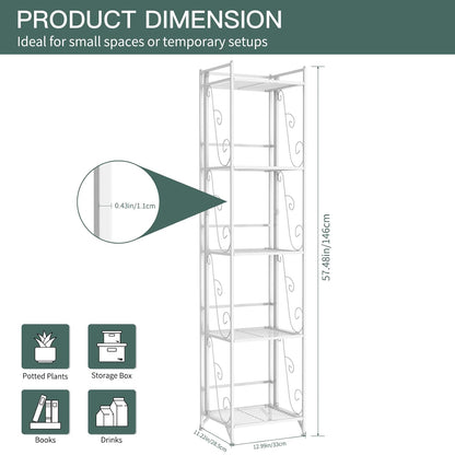 Foldable 5-Tier Metal Shelf – No Assembly, 30lbs/Tier, Rustproof & Space-Saving (11.22"x12.99"x57.48"),