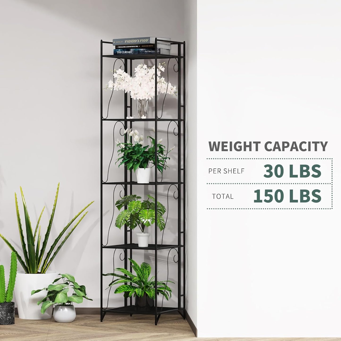 5-Tier Foldable Metal Wire Storage Shelf – No Assembly Required | 71" Tall x 16"x 16"| Space-Saving Organizer for Room