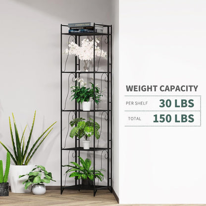 5-Tier Foldable Metal Wire Storage Shelf – No Assembly Required | 71" Tall x 16"x 16"| Space-Saving Organizer for Room