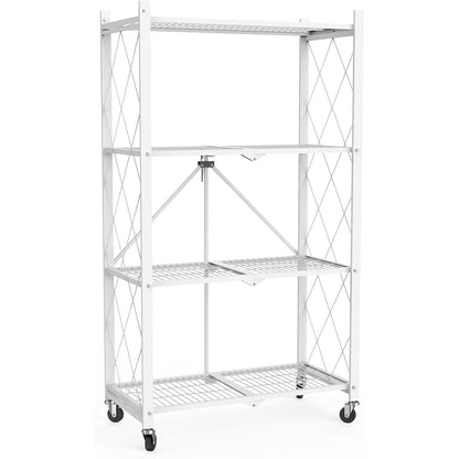 50" H 4 Tier Foldable Storage Shelf with Wheels, Folding Shelving Loads 400 LBS, Metal Steel Garage Shelves, Rolling Standing Utility Rack for Kitchen, Pantry, Office