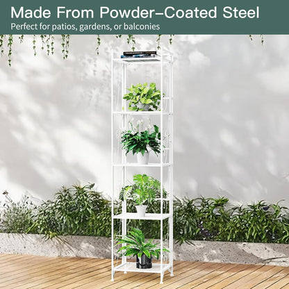 Foldable 5-Tier Metal Shelf – No Assembly, 30lbs/Tier, Rustproof & Space-Saving (11.22"x12.99"x57.48"),