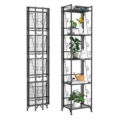 Foldable 5-Tier Metal Shelf – No Assembly, 30lbs/Tier, Rustproof & Space-Saving (11.22"x12.99"x57.48"),