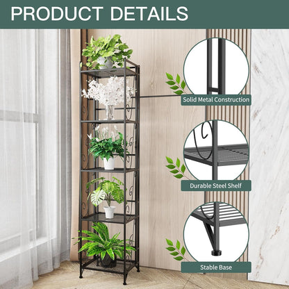 Foldable 5-Tier Metal Shelf – No Assembly, 30lbs/Tier, Rustproof & Space-Saving (11.22"x12.99"x57.48"),