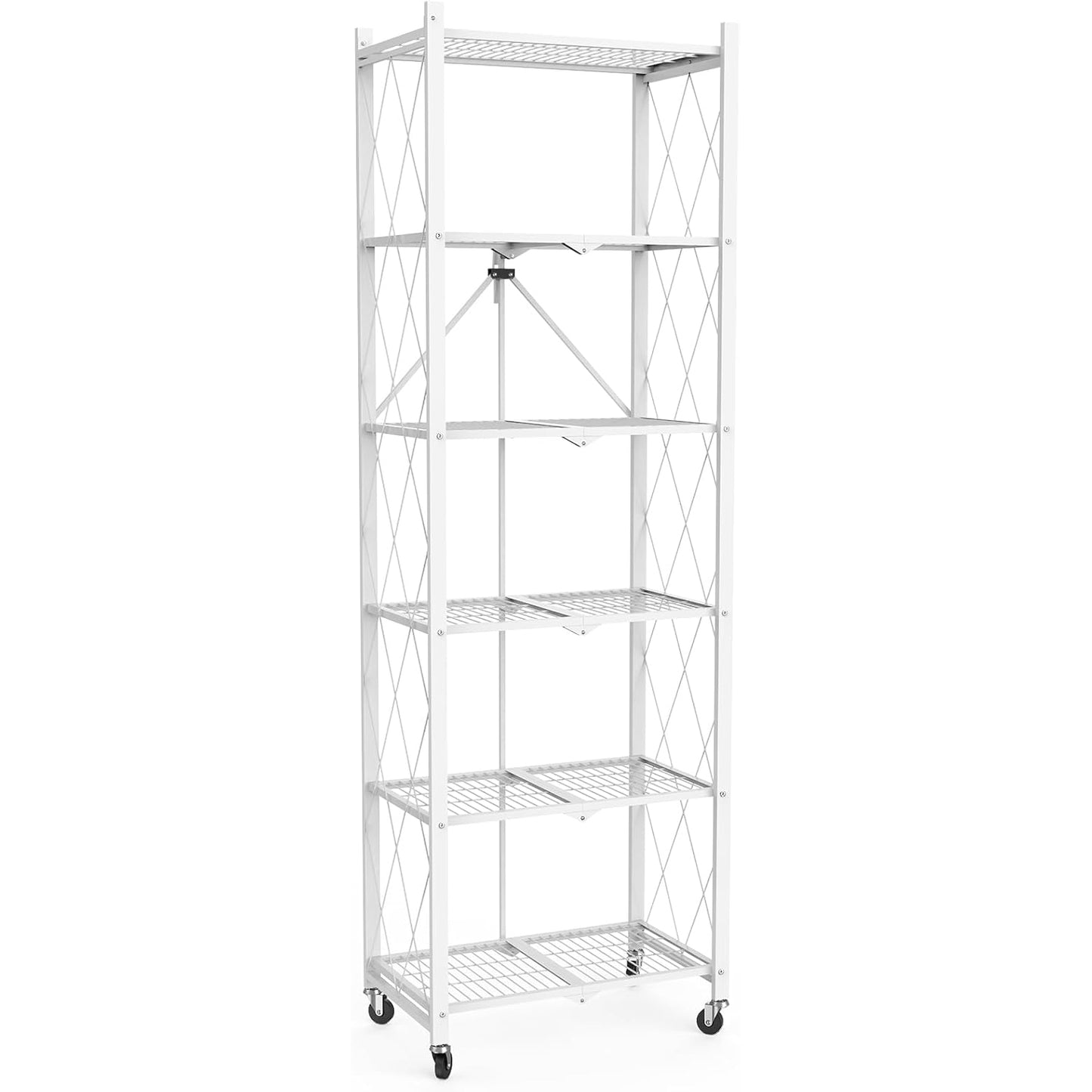 72" H 6 Tier Foldable Storage Shelf with Wheels, Folding Shelving Loads 600 LBS, Metal Steel Garage Shelves, Rolling Standing Utility Rack for Kitchen, Pantry, Office